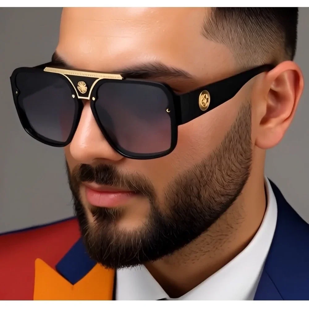 Black Designer Sunglasses Fashion Mens Rectangular Oversized Hip Hop Rapper‎ New